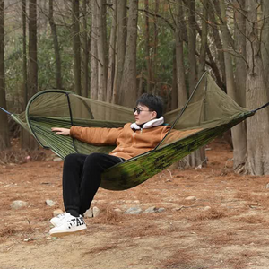 Military Green Outdoor Camping Hammock With Mosquito Net Anti Tip Nylon Fabric Single/Double Person Quick Setup