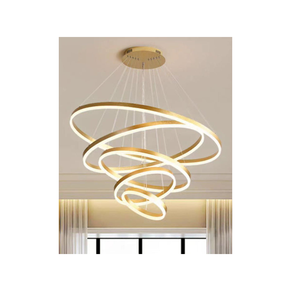 Gold 5 Rings Minimalist Led Pendant Light Circular Chandelier