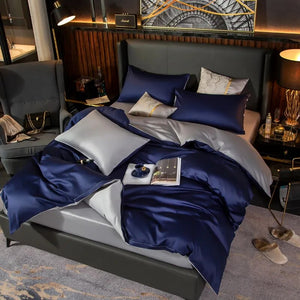 Bed Sheet Navy Blue Light Grey Ultra Soft Luxury Egyptian Cotton Bedding Cover Full Size Set