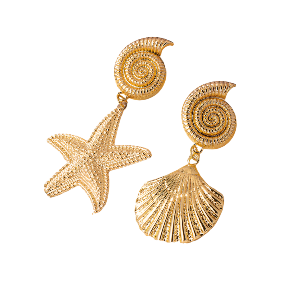 Veile Studios Gold Metallic Starfish Shell Earrings With Personalised High End Temperament