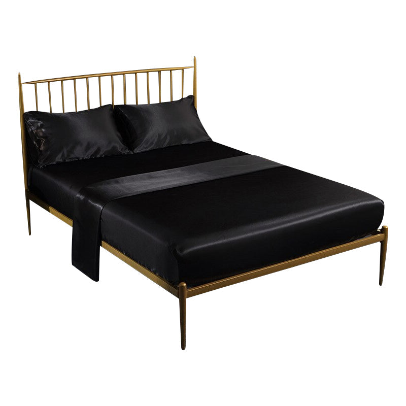 Fitted Sheet 180X200cm Black Luxury Silky Set With Pillow Cases