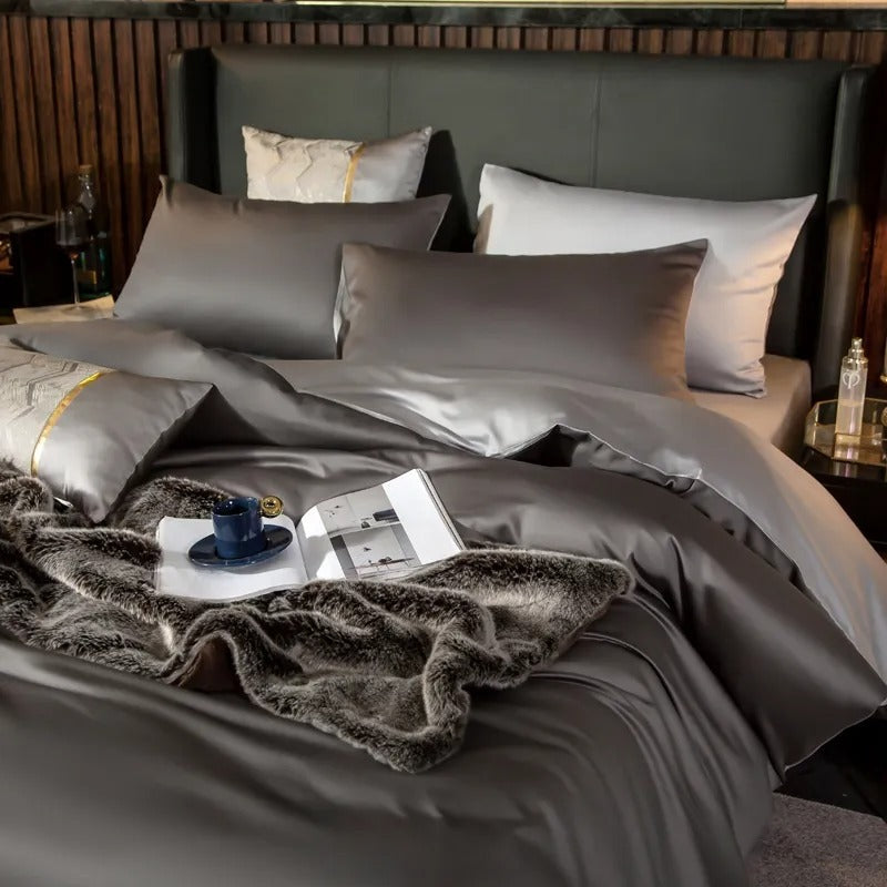 Bed Sheet Deep Grey Light Ultra Soft Luxury Egyptian Cotton Cover Twin Size Set