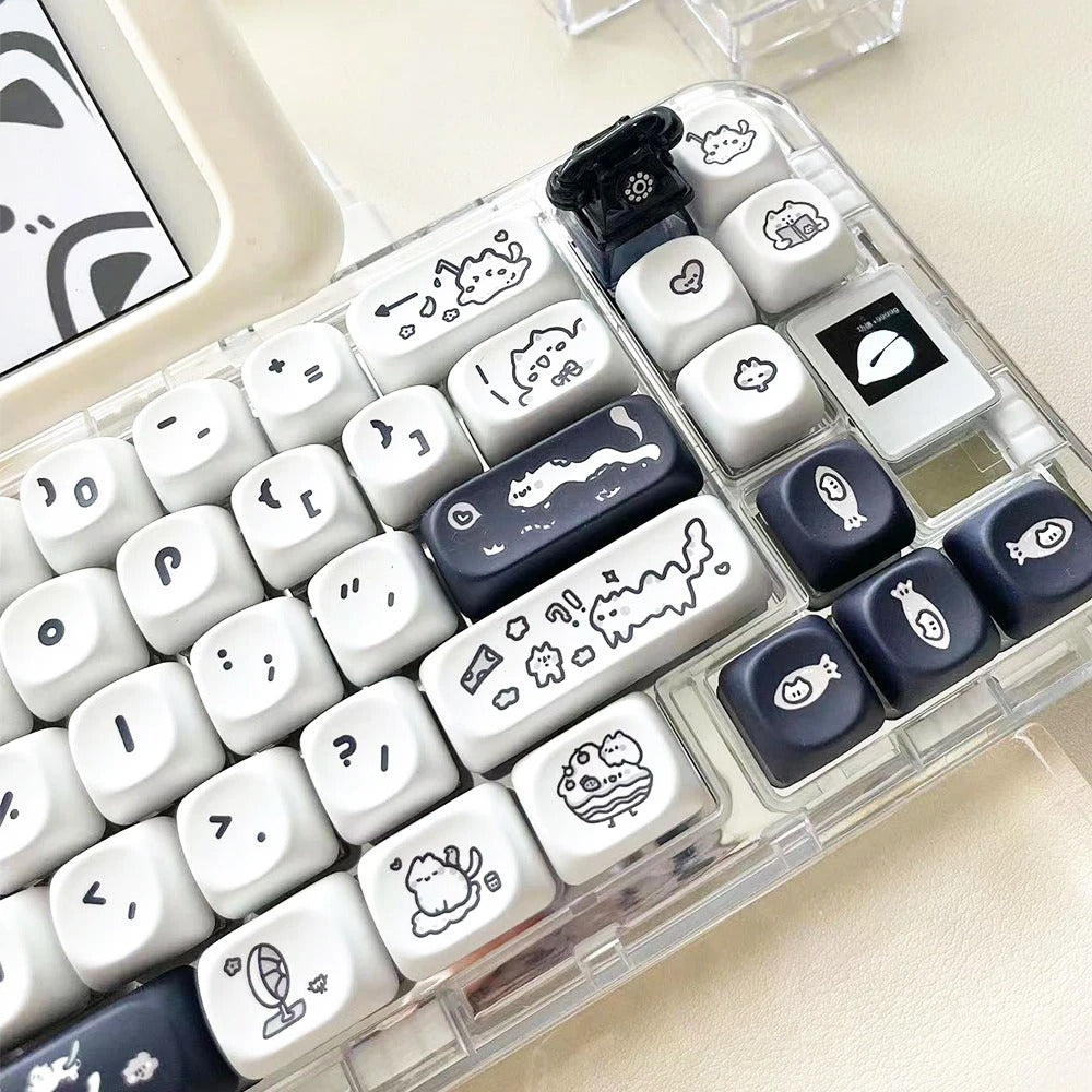 Keycap Keyboard Black White Cat 140 Keys Profile Cute Switch Theme Layout