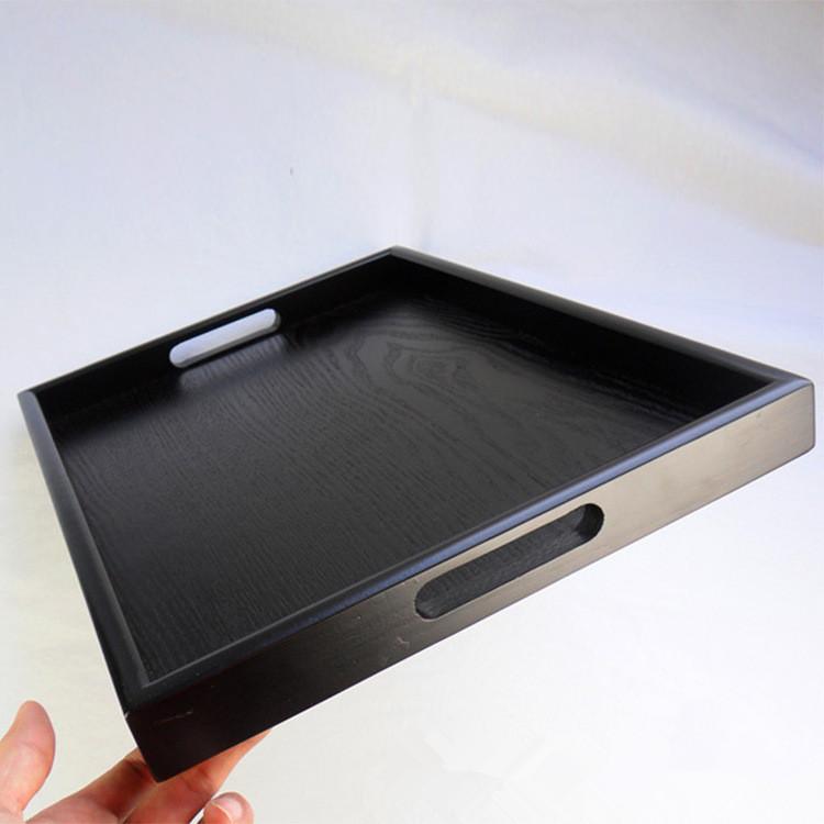 Japanese Style Rectangular Black Or Brown Wooden Tray Serveware