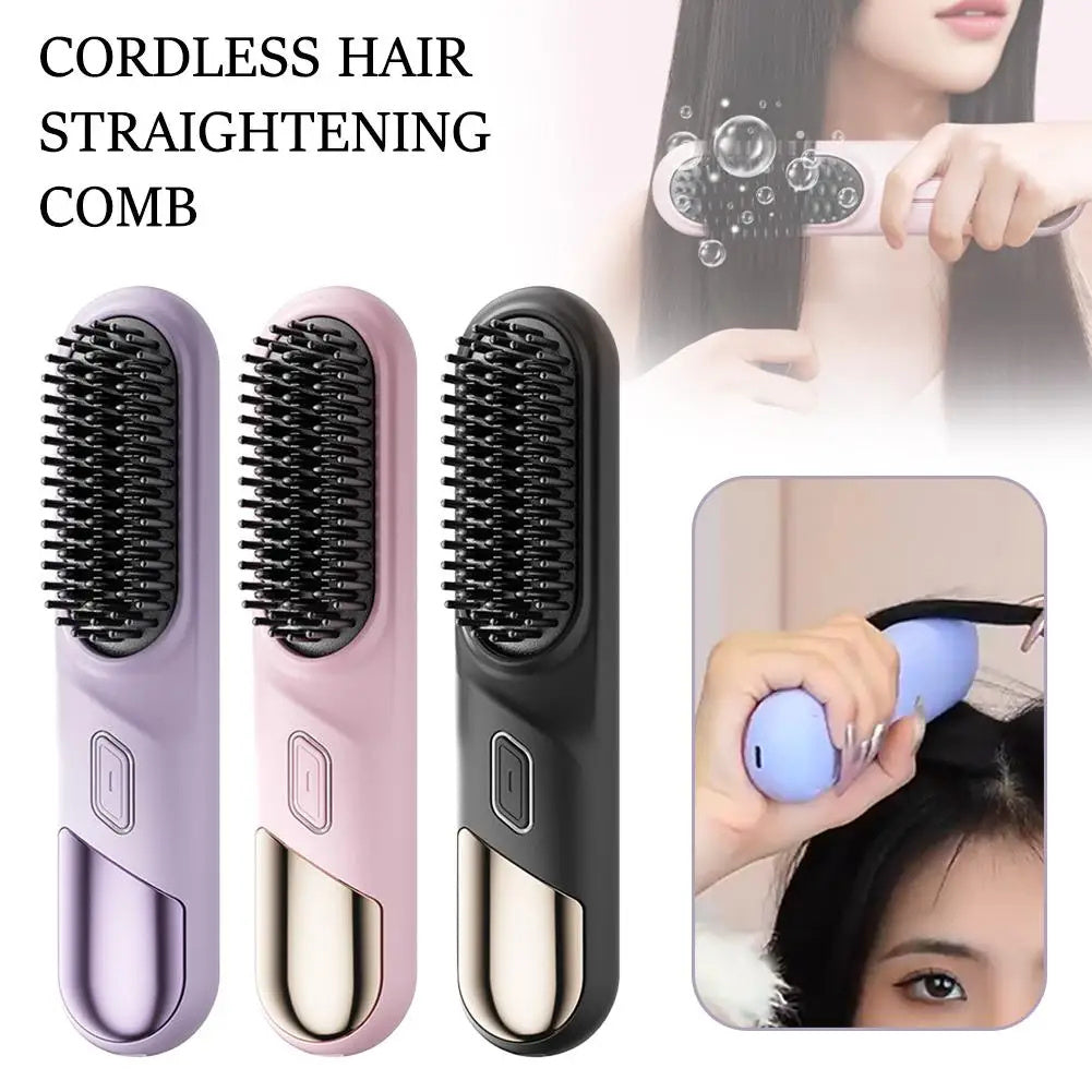 Wet Dry Cordless Hair Straightener Brush With Fast Heating For Fluffy Curly