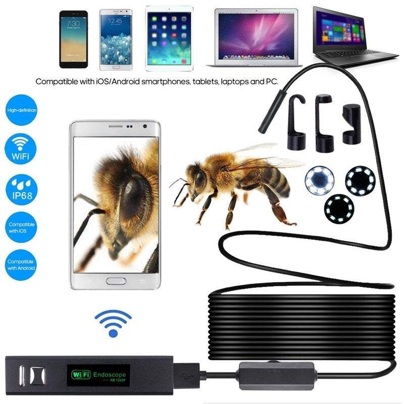 Mobile Phone 2M 1200P Endoscope Borescope Wi Fi Inspection Camera Built 8Pcs Leds 8Mm Lens Ip68 Waterproof Industrial Co