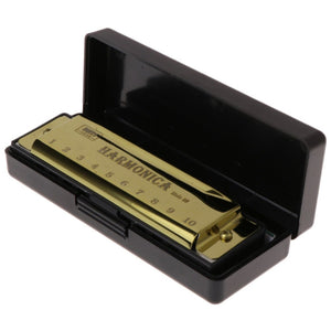 10 Holes Key Of C Blues Harmonica Musical Instrument Educational Toy Gold