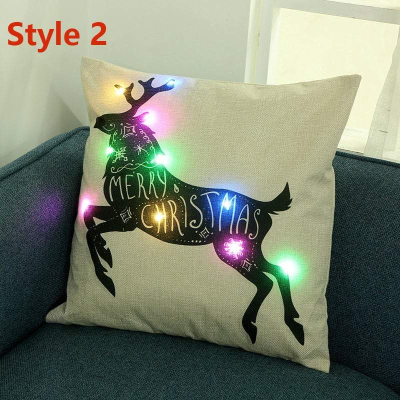 Christmas Led Lights Linen Cushion Covers Home Bed Sofa Decor