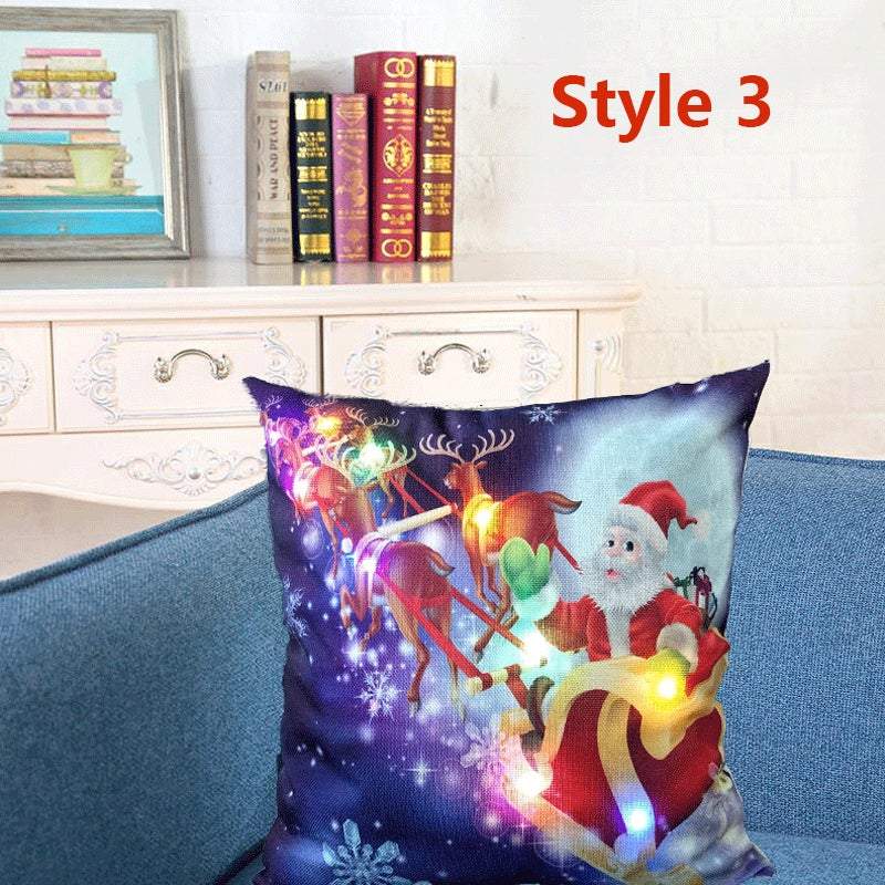 Christmas Led Lights Linen Cushion Covers Home Bed Sofa Decor