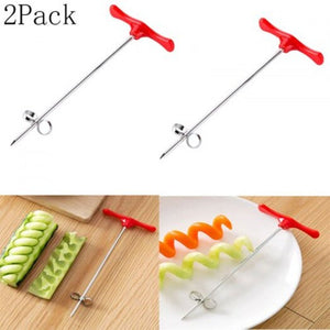 2Pcs Vegetables Spiral Knife Tool Potato Carrot Cucumber Salad Manual Screw Slicer Cutter Red