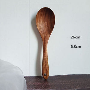 2Pcs Wooden Spoon Fork Set Food Fruit Salad Natural Tablespoon Long Handled Cooking Kitchen Utensils