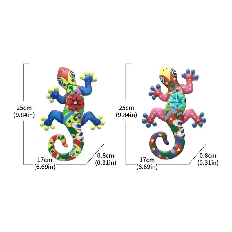 2Pcs Metal Gecko Art Craft Sculptures Lizard For Outdoor Backyard Porch Lawn Fence Garden Wall Decor