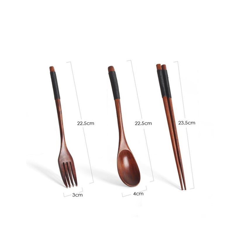 2Set Wooden Dinnerware Kitchen Tableware Fork Coffee Spoon Chopsticks Flatware Portable Dining