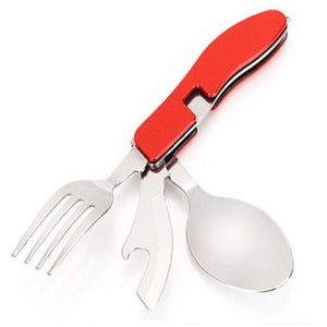 3In1 Outdoor Tableware Camping Utensil Stainless Steel Fork Knife Spoon Bottle Opener