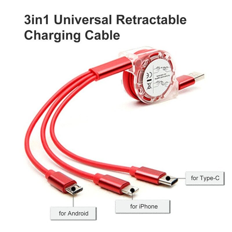 3 In 1 Usb Charging Cable Cord For Smart Phones And Ipad 1M Red