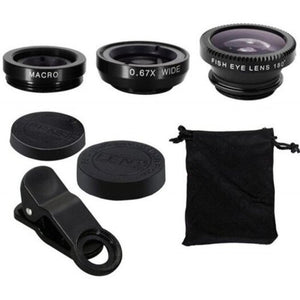 3 In1 Fish Eye Wide Angle Macro Camera Clip On Lens For Universal Cell Phone Black