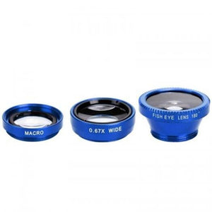 3 In1 Mobile Phone Camera Lens Kit Fish Eye Super Wide Angle With Black Universal Clip Blue