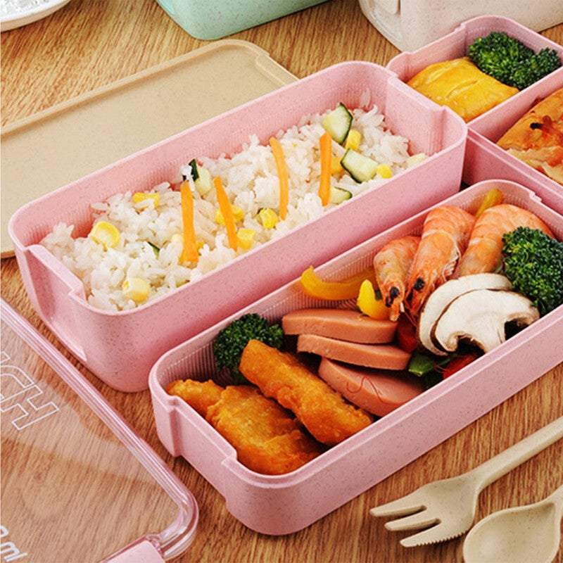 Lunch Boxes Bags 3 Layer Bento Food Containers With Fork Spoons Chopsticks