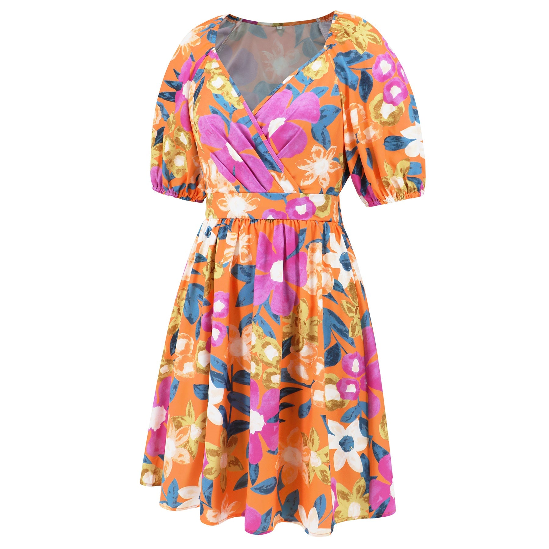 Flowers Print V-Neck Lantern-Sleeve Dress Y2k Summer Vacation Beach Dresses