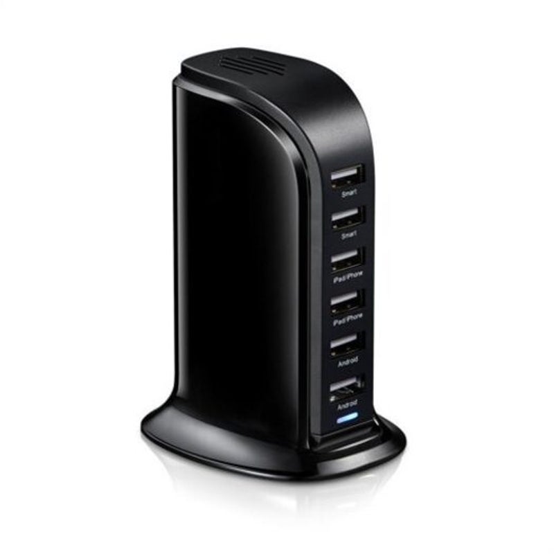 30W Multi 6 Port Usb Charger 6A Rapid Charging Station Desktop Travel Hub Black Plug Type