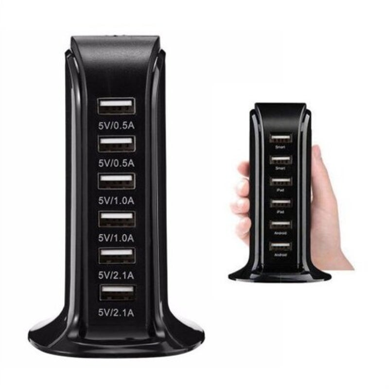 30W Multi 6 Port Usb Charger 6A Rapid Charging Station Desktop Travel Hub Black Plug Type