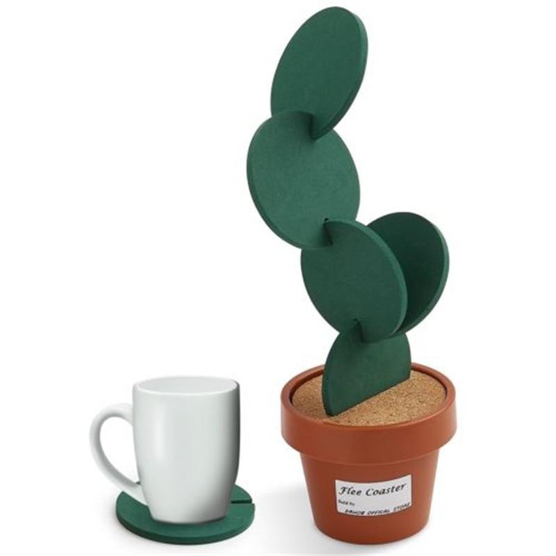 Cute Creative Cactus Potted Plant Coaster Heat Mat Set