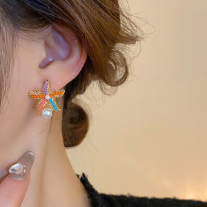 Veile Studios Title
Cute Colourful Starfish Pearl Earrings Simple For Casual And Formal Use