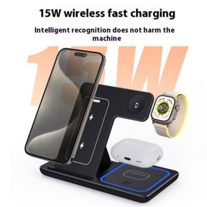 15 Watt 3 In Wireless Charger Stand Foldable Charging Station For Smartphone And Iwatch