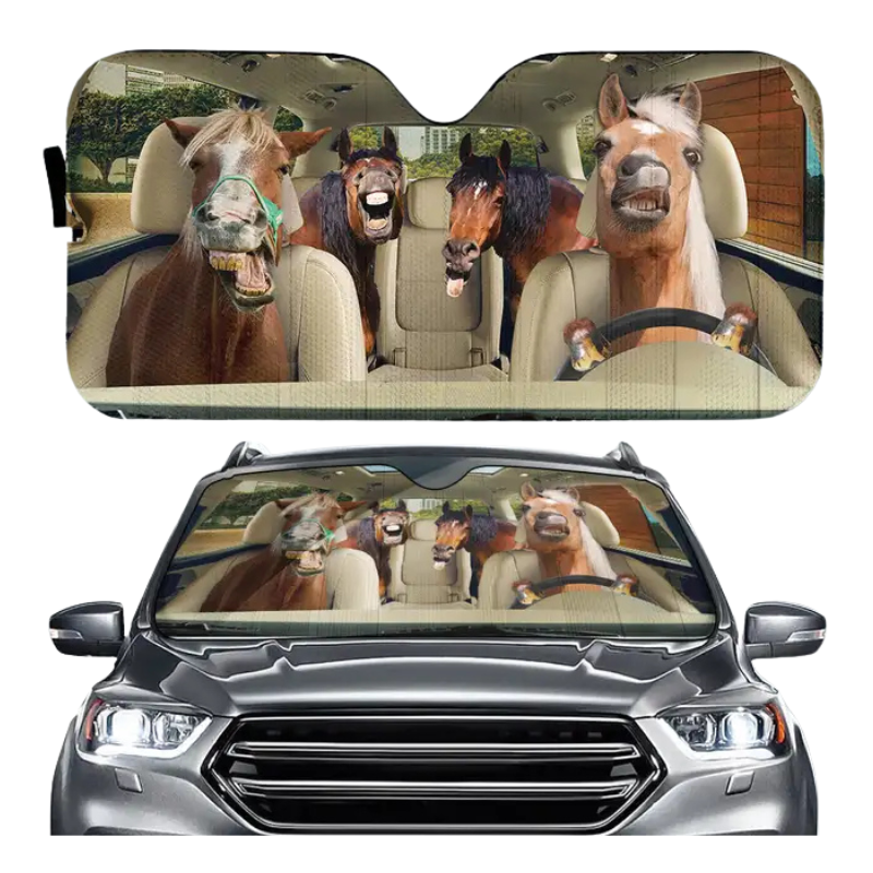 Funny Horse Driving 3D Printing Car Sun Visor Auto Decoration For Vehicle Parts Accessories