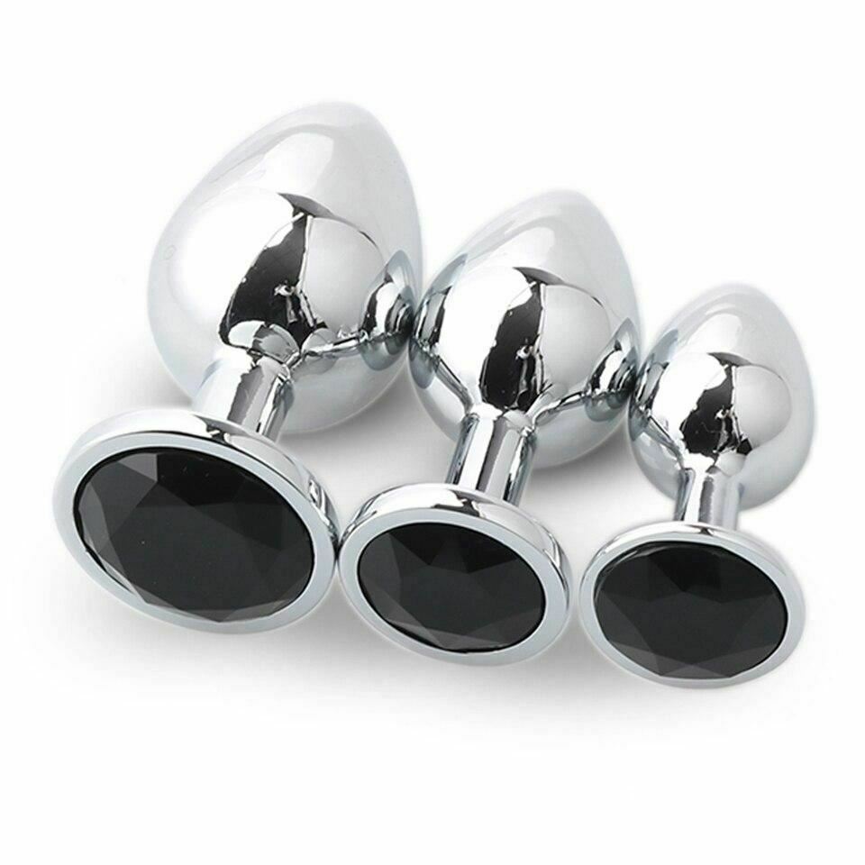 Stainless Steel Metal Butt Plug Jewel Set Anal Training Kit