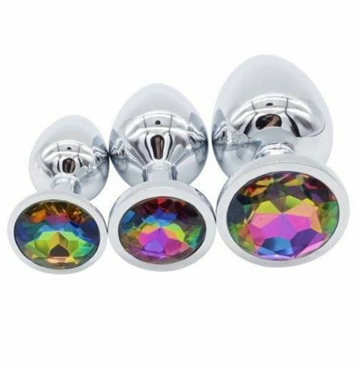 Stainless Steel Metal Butt Plug Jewel Set Anal Training Kit