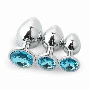 Stainless Steel Metal Butt Plug Jewel Set Anal Training Kit