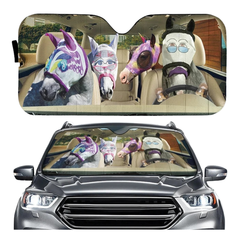 Funny Horse Driving 3D Printing Car Sun Visor Auto Decoration For Vehicle Parts Accessories