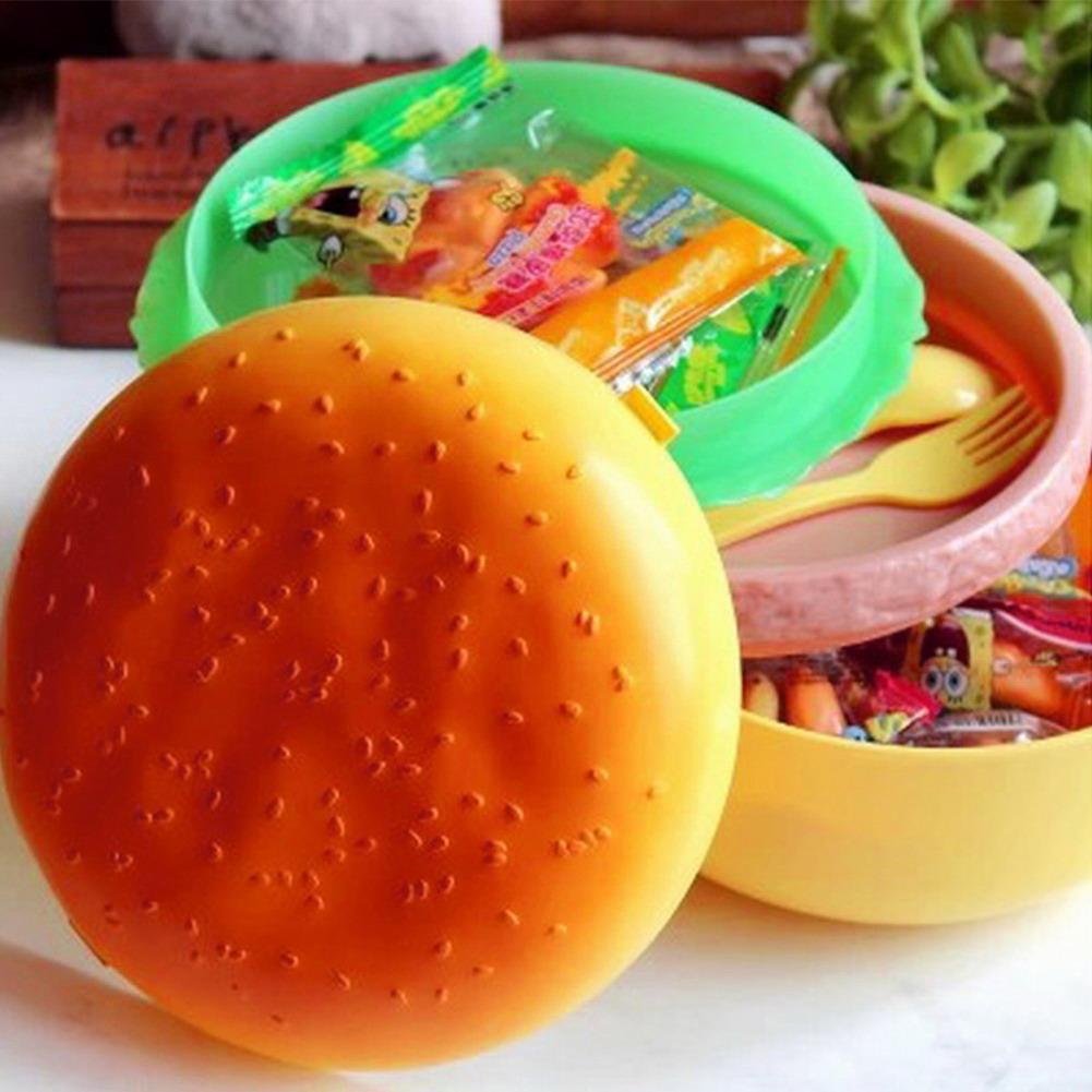 1000Ml Plastic Hamburger Bento Lunch Box Food Double Container Storage With Fork