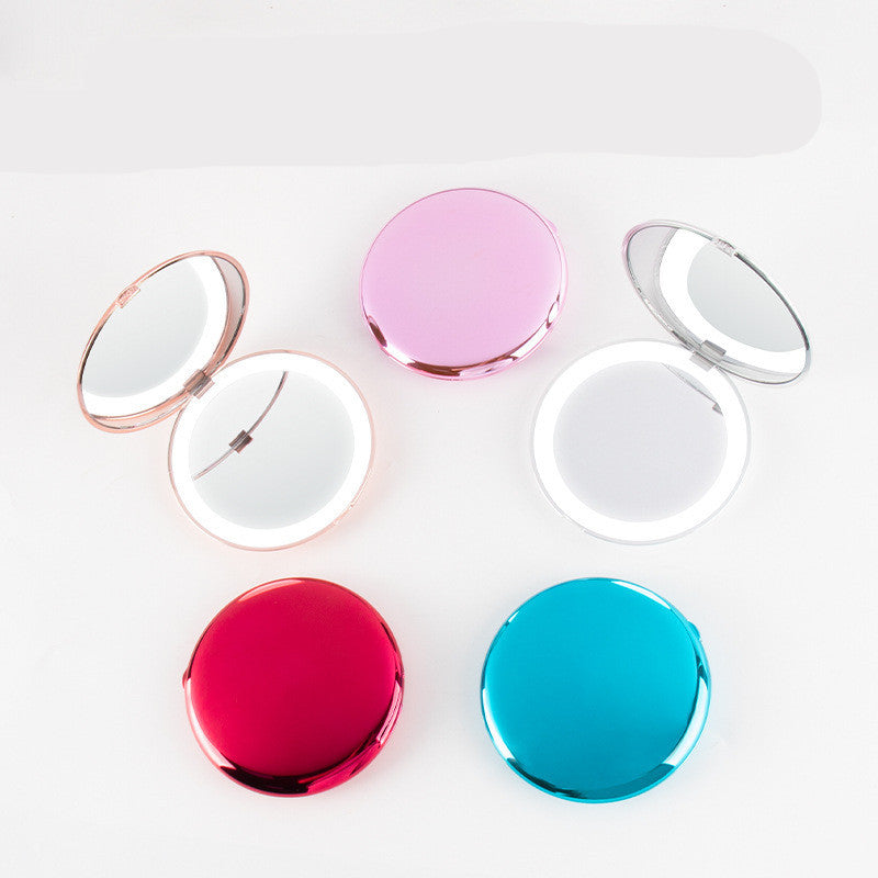 Mini Makeup Pocket Mirror With Led Light And 2X Magnification For Vanity Use