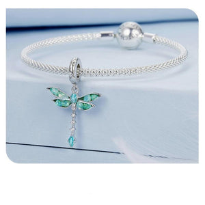 Veile Studios Original Retro Green Dragonfly Diy Pendant Charm For Bracelet Necklace S925 Pure Silver