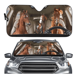 Funny Horse Driving 3D Printing Car Sun Visor Auto Decoration For Vehicle Parts Accessories