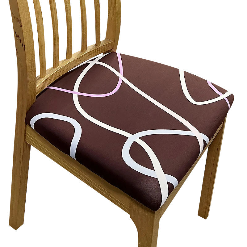 Chair Cover Dark Brown White Wave Lines Print Stretch Seat For Dining Kitchen