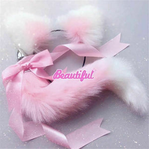 Neko Cat Ears Headband With Fox Or Kitten Tail Metal Butt Plug Bdsm Cosplay