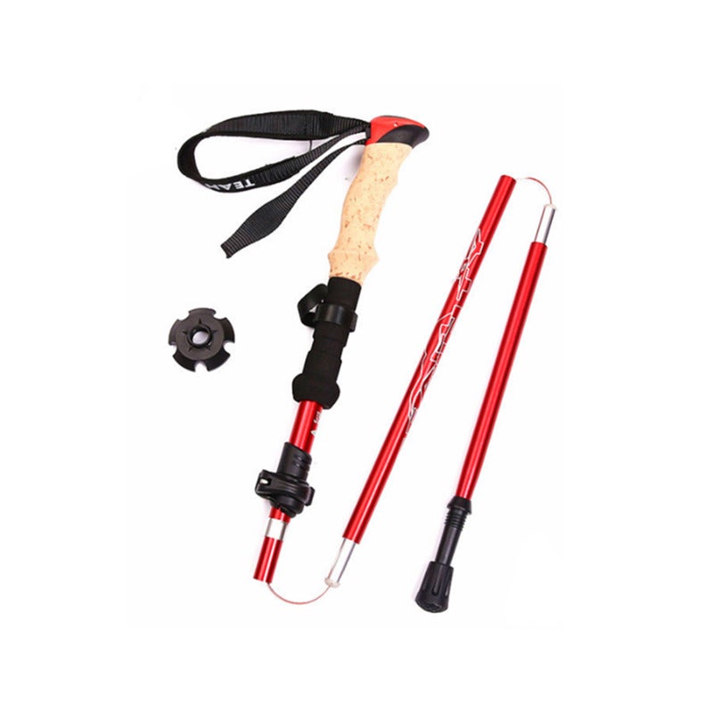 37Cm 5 Section Telescopic Folding Trekking Pole Straight Handle Lightweight Outdoor Hiking Alloy Walking Stick