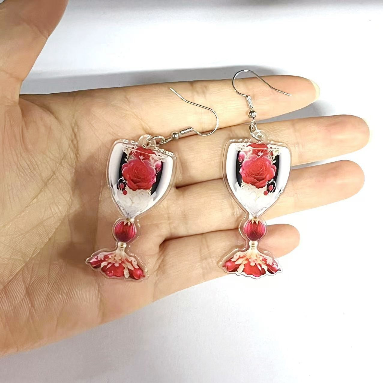 Veile Studios Valentines Day Rose Wine Glass Acrylic Earrings For Unisex Fashion Accessories