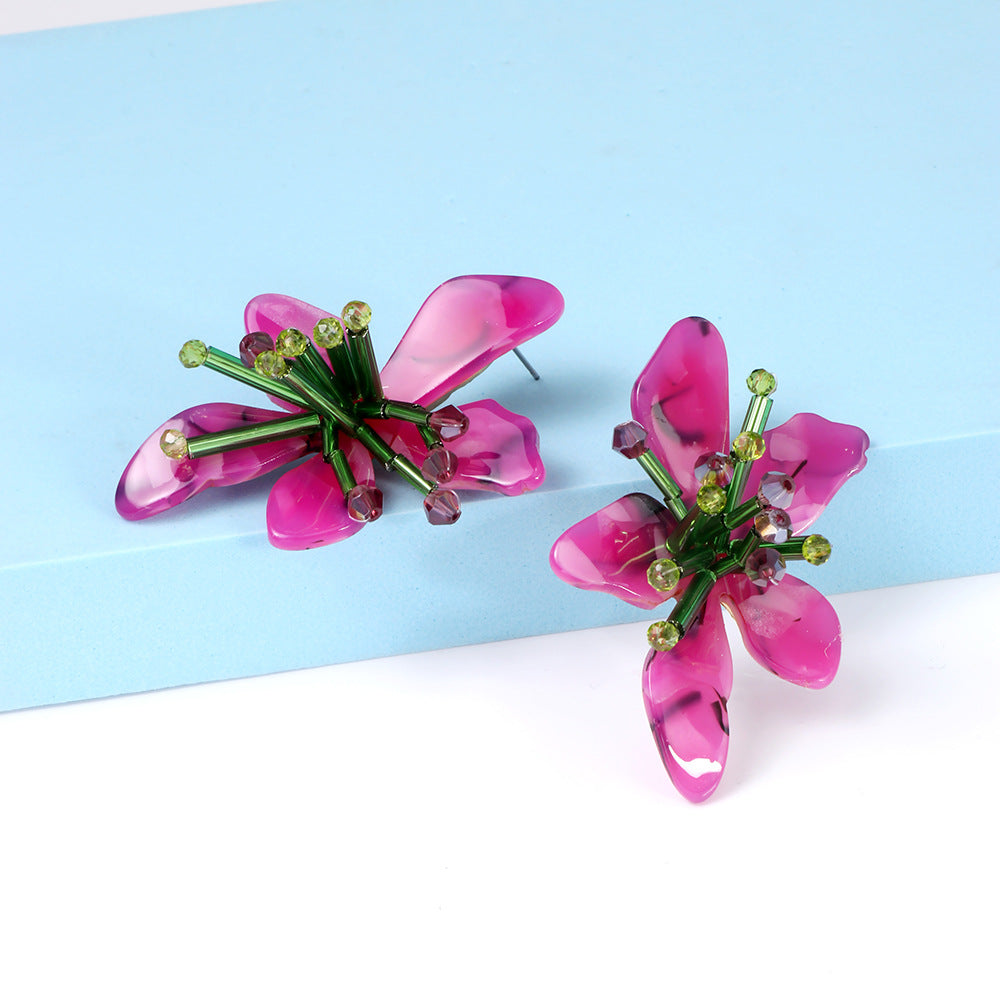 Veile Studios Acrylic Flower Retro Beach Style Earrings Trendy Womens Jewelry Accessories