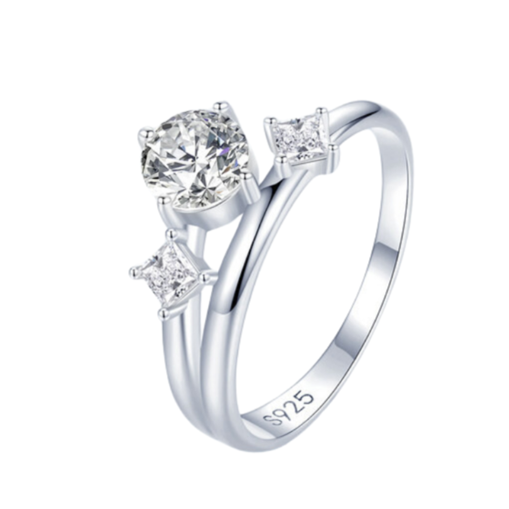 Veile Studios Silver Charm Zircon Double Layer Ring Wedding S925 Pure Jewelry