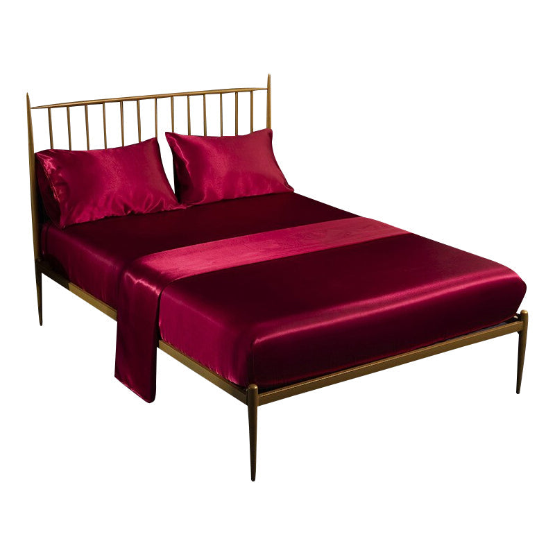 Fitted Sheet Twin Size Winered Luxury Silky Set With Pillow Cases