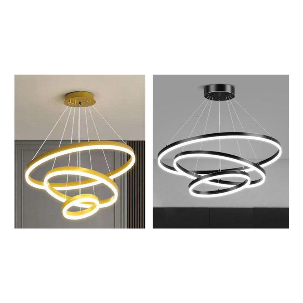 Gold 3 Rings Minimalist Led Pendant Light Adjustable Circular Chandelier