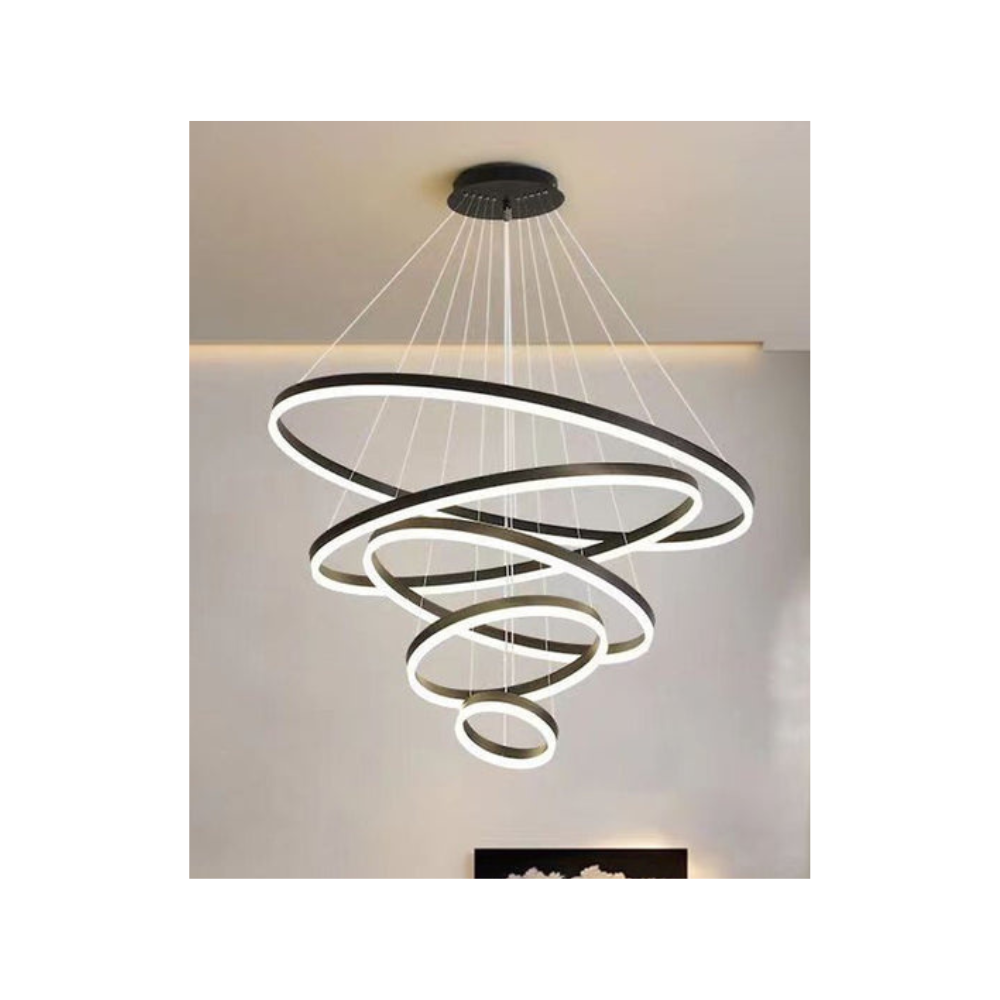 Gold 5 Rings Minimalist Led Pendant Light Circular Chandelier