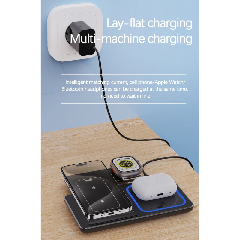 15 Watt 3 In Wireless Charger Stand Foldable Charging Station For Smartphone And Iwatch