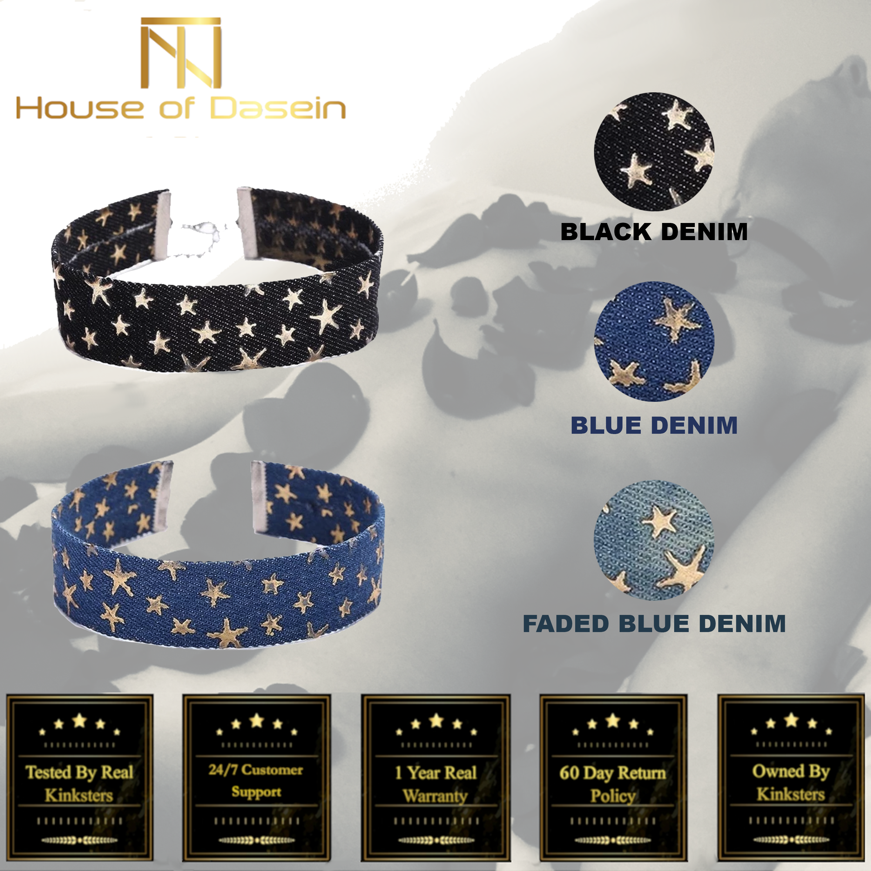 House Of Dasein Day Collar Blue Star Choker Distressed Denim Necklace Fetish Kink