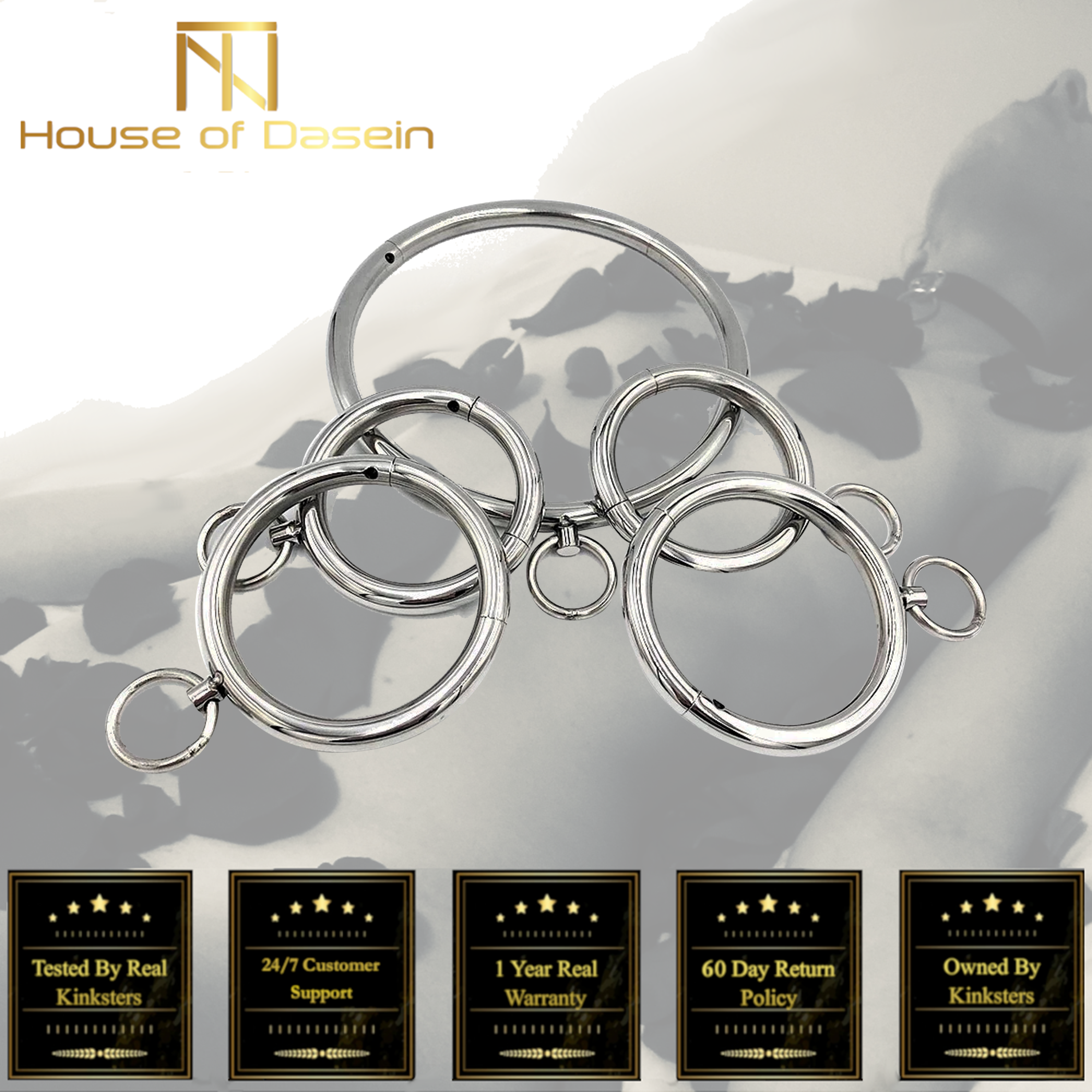 House Of Dasein Stainless Steel Bdsm Handcuffs Ankle Cuffs Collar Metal Bondage Restraints Kit