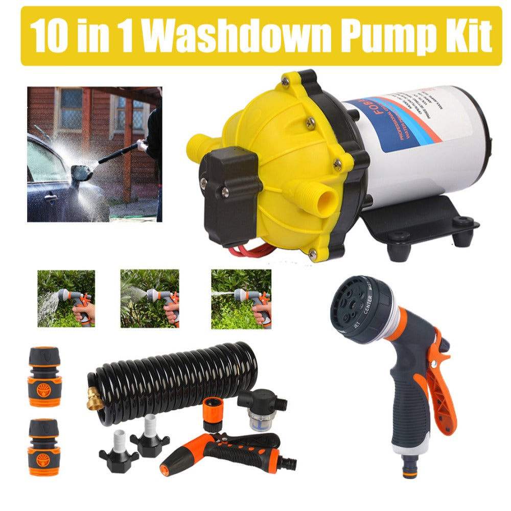 6.6Gpm Washdown Pump Kit 12V W/ Hose Nozzle For Caravan Rv Marine Boat